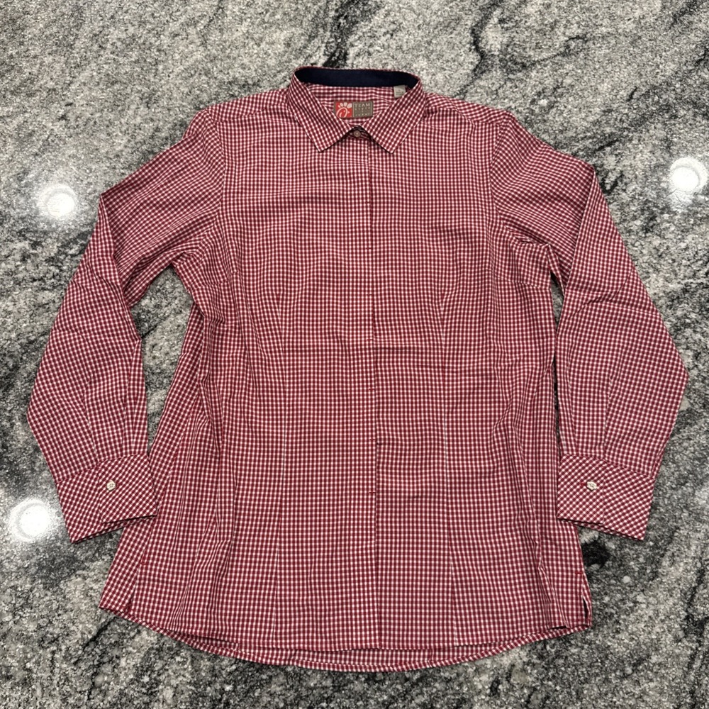Chick Fil A Team Style Oobe Button Up Shirt‎ Womens Large Red Gingham Check #758